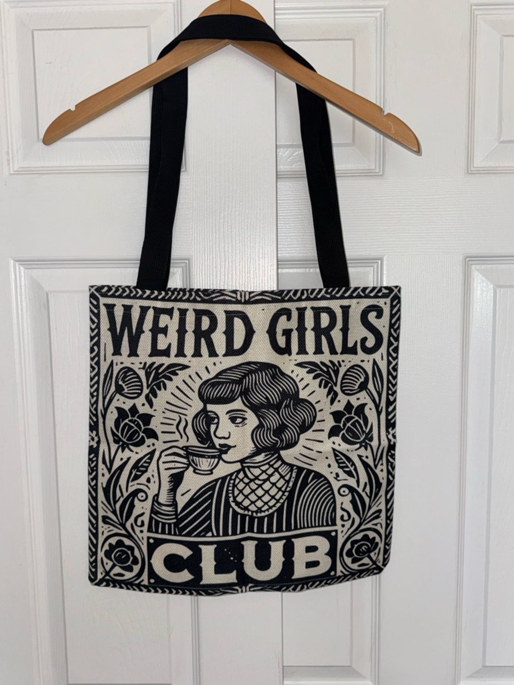 Weird Girls Club Canvas Tote Bag Black Cream Bookish Feminist Literary Aesthetic - Picture 3 of 7